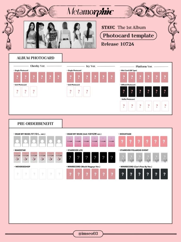  PHOTOCARD TEMPLATE The 1st Album Album Photo Card POB Update 8 7 2024 Total 90 PC STAYC Metamorphic Whistlist 