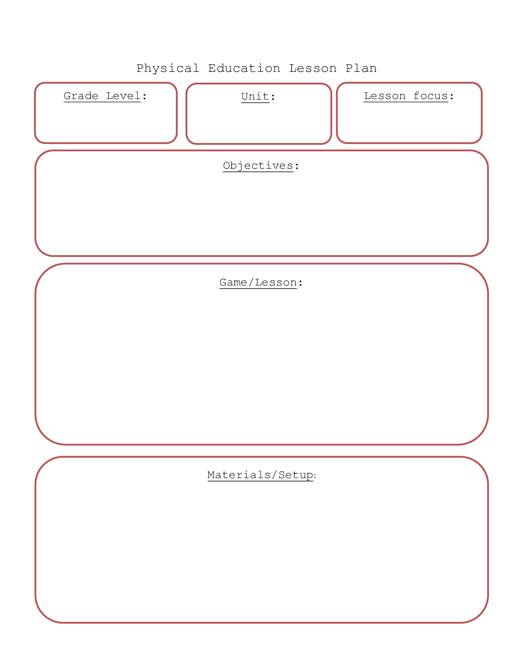 Physical Education Lesson Plan Template Digital File Instant Download PDF Microsoft Word Document Etsy