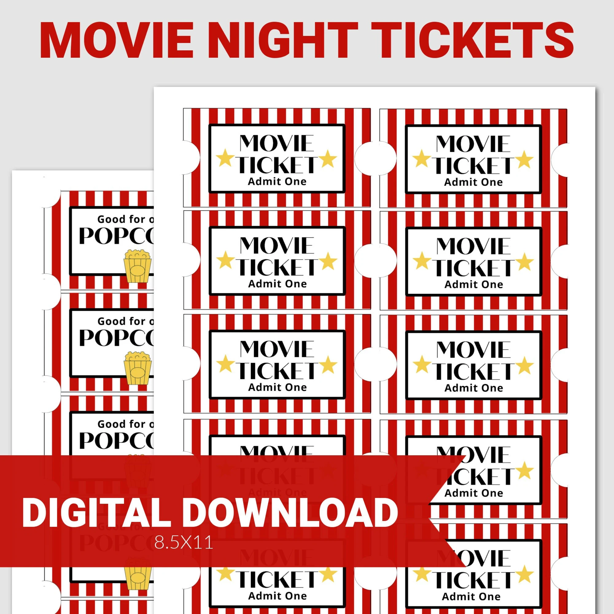 Printable Movie Night Tickets And Snack Tokens PDF Etsy