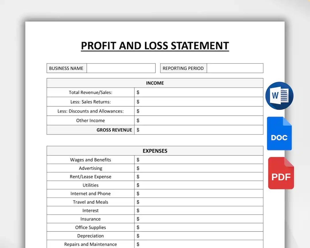 Printable Profit And Loss Statement Template Small Business Income Statement Financial Statement Profit Calculator Editable PDF Word Etsy