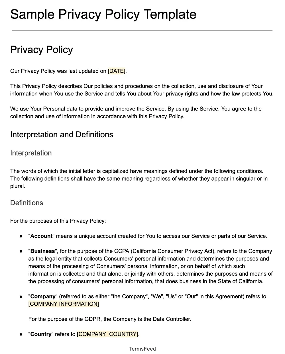 Privacy Policy Template TermsFeed