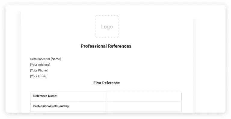 Professional References Template For Job Applications