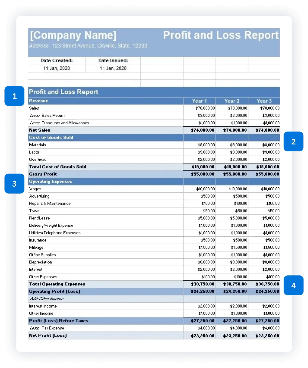 Profit And Loss Statement Template Free Download