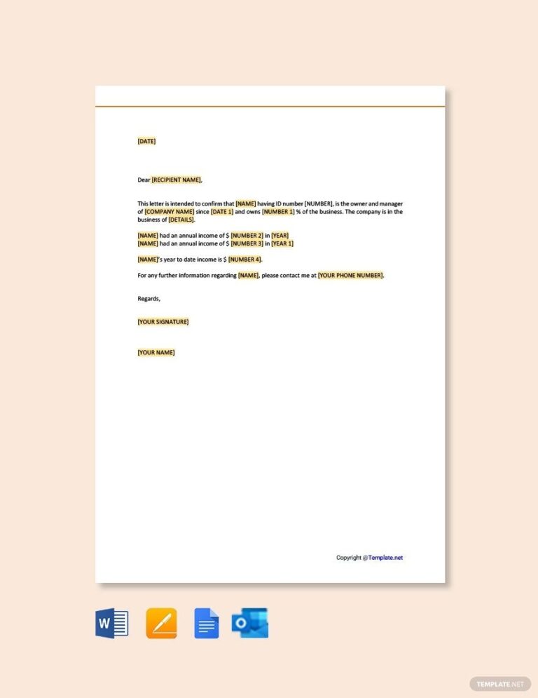 Proof Of Income Letter For Self Employed In Google Docs Word Pages Outlook PDF Download Template