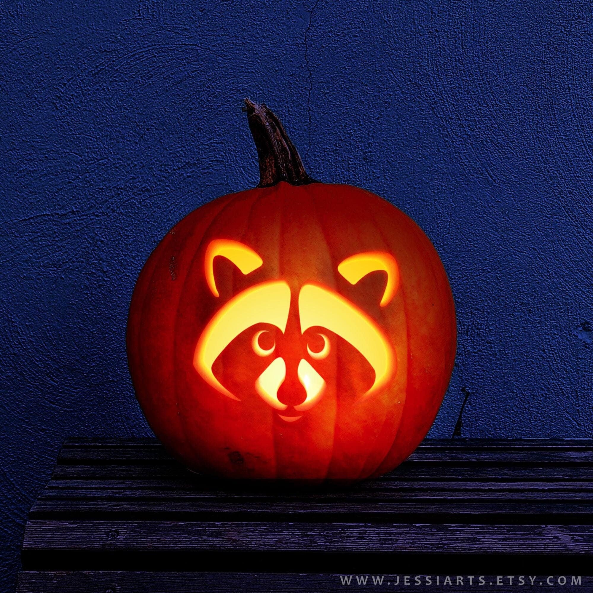 Raccoon Pumpkin Carving Stencil Easy Jack o lantern Template PDF Etsy