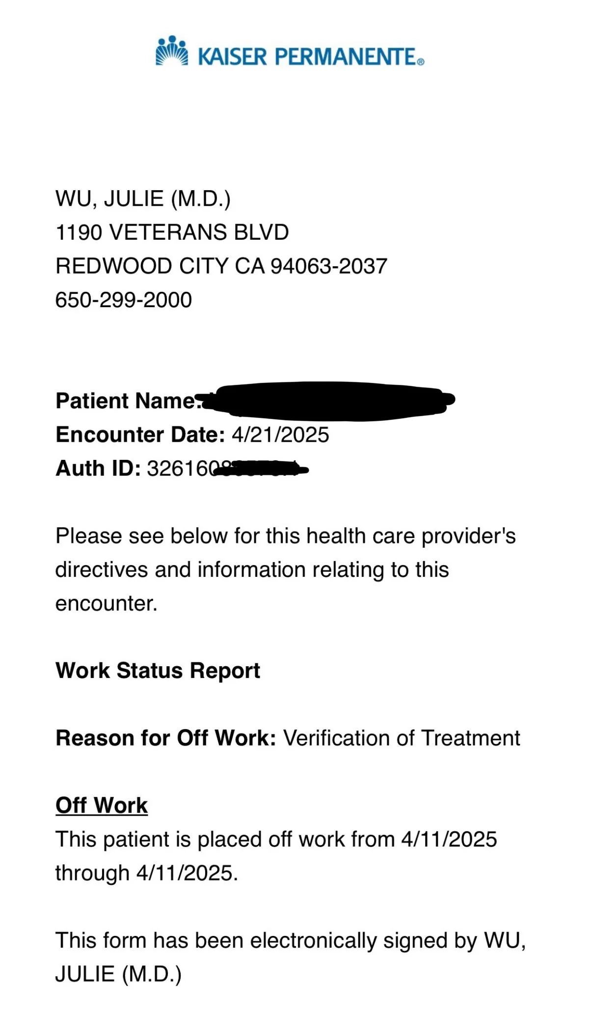 Real Doctor s Note R KaiserPermanente