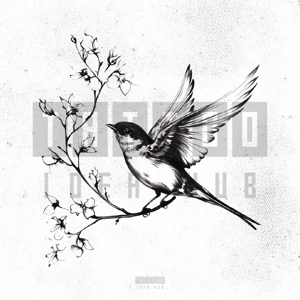 Realistic Black And White Flying Bird Tattoo Design Stencil Tattoobnb