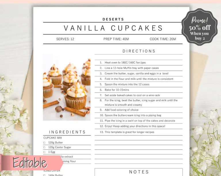 Recipe Page Template EDITABLE Recipe Book Template Recipe Cards Minimal Recipe Binder 8 5x11 Printable Farmhouse Food Planner Cookbook Etsy