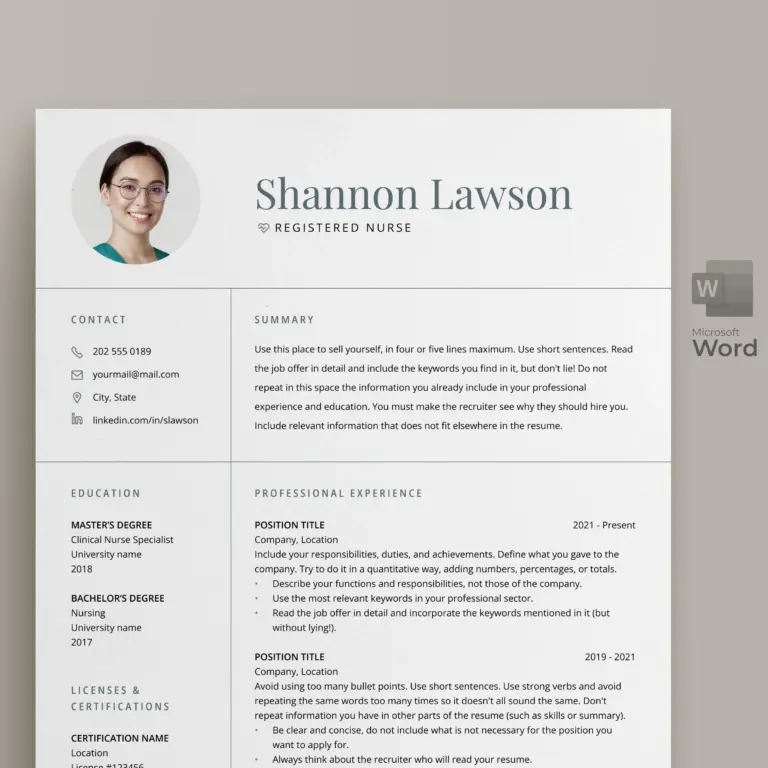 Registered Nurse Resume Template For Microsoft Word With Photo Includes 1 And 2 Page Resume Template Free Cover Letter And References RN Etsy Israel