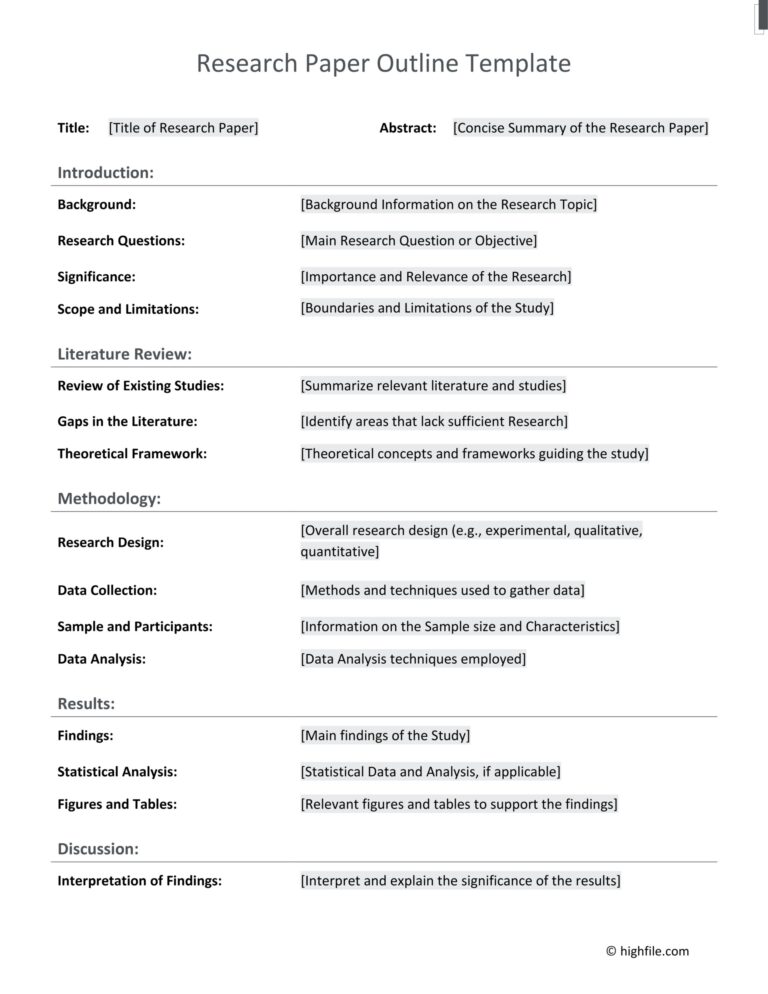 Research Paper Outline Template Word PDF Google Docs Highfile