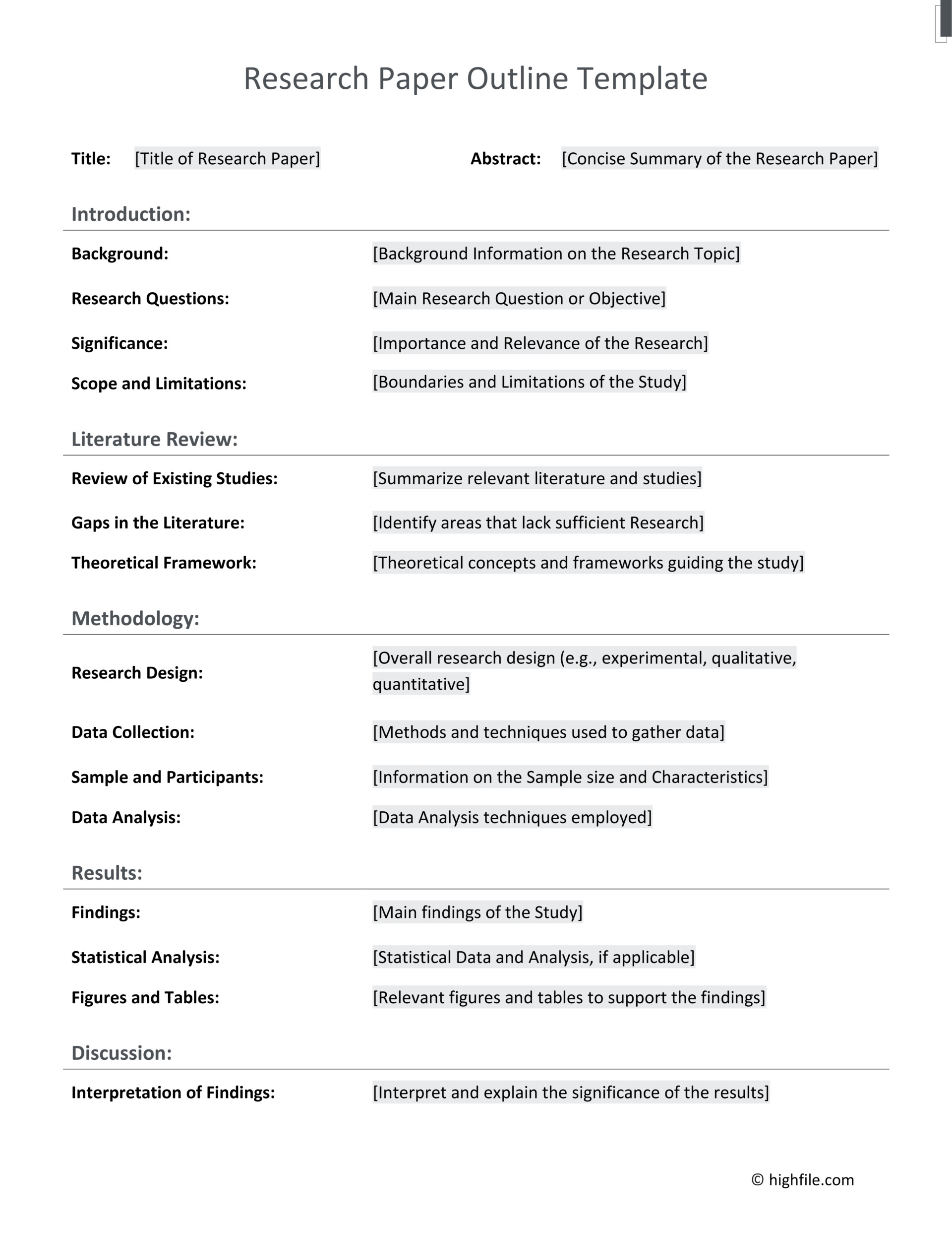 Research Paper Outline Template Word PDF Google Docs Highfile