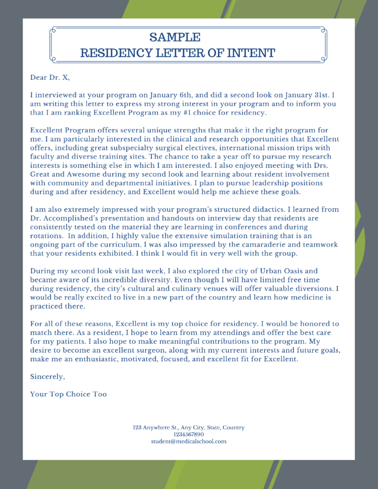 Residency Letter Of Intent