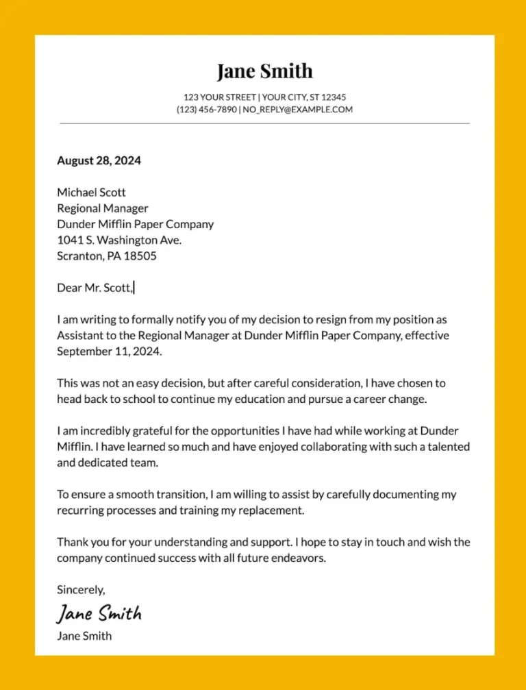 Resignation Letter Examples Template