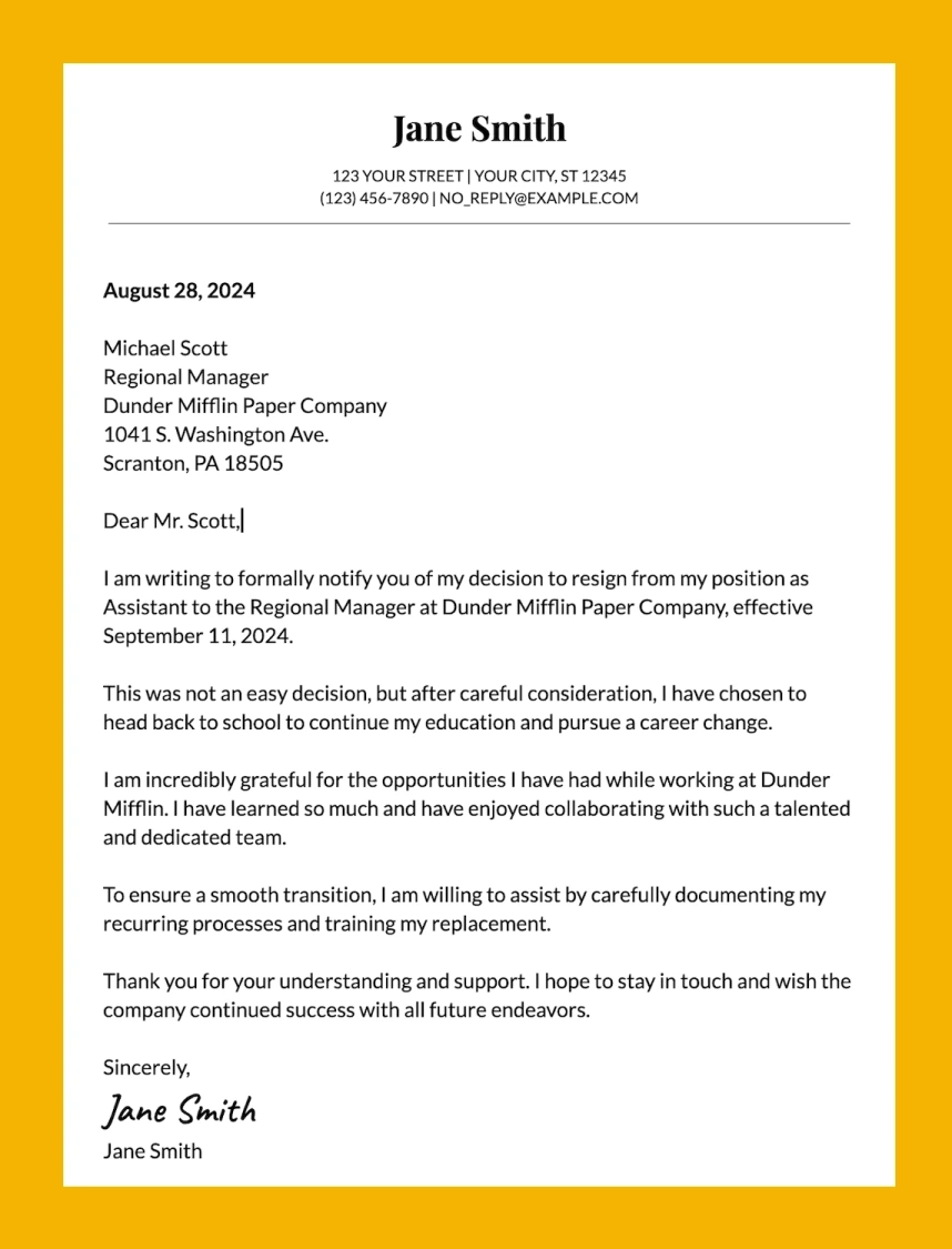 Resignation Letter Examples Template