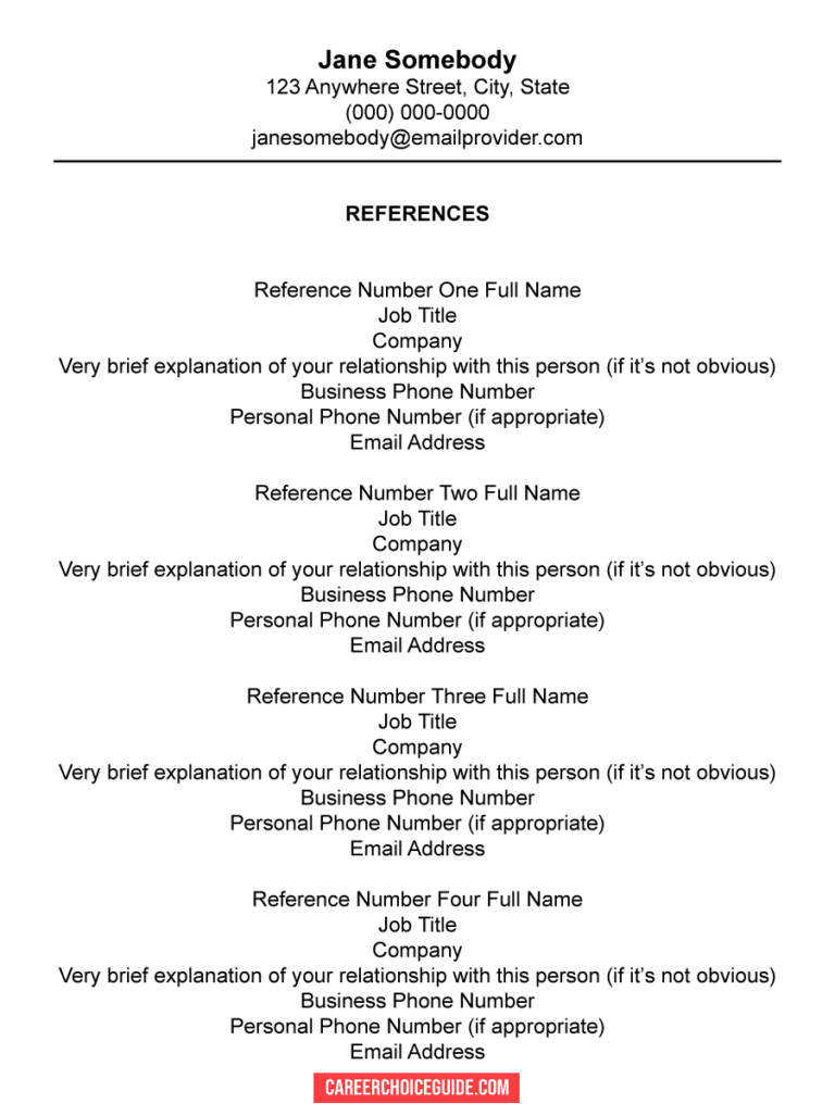Resume Reference Page Setup Tips Template