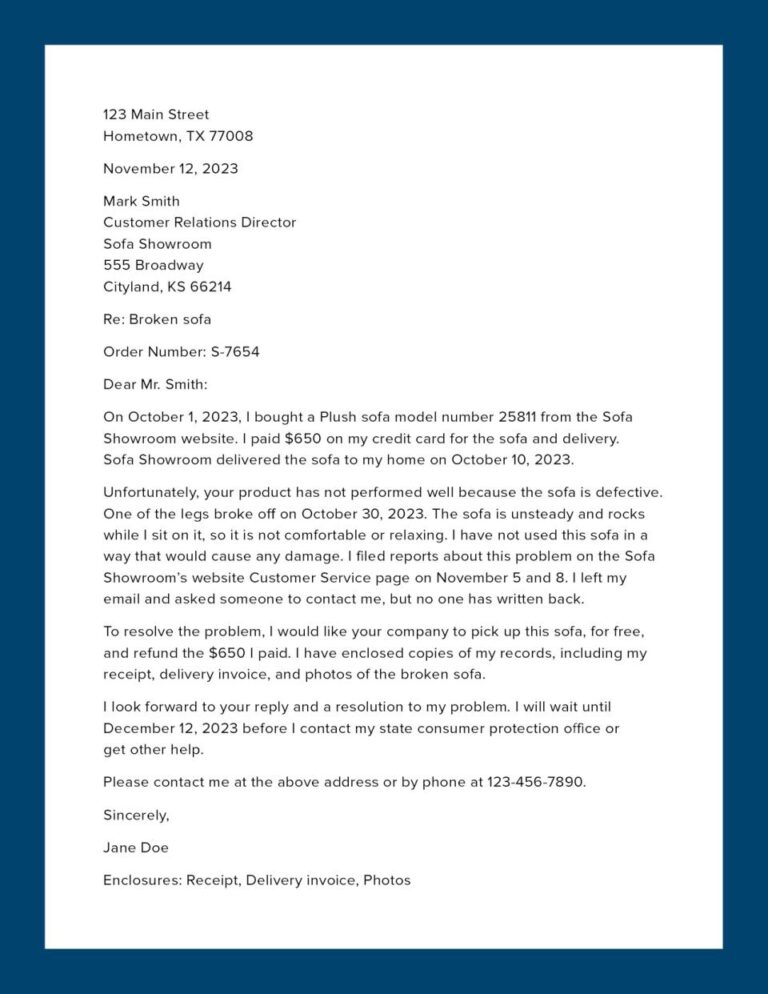 Sample Customer Complaint Letter Consumer Advice