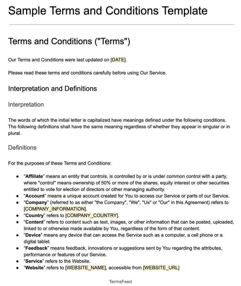 Sample Terms Conditions Template TermsFeed