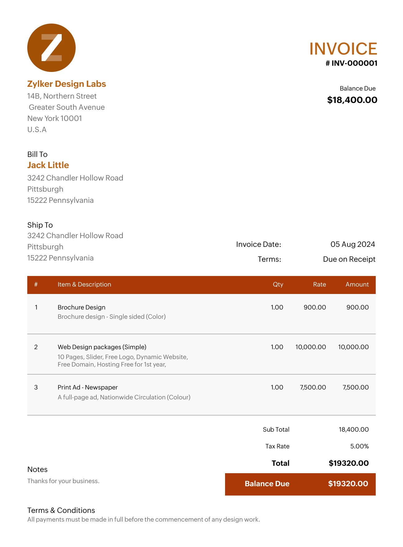 Service Invoice Template For Businesses