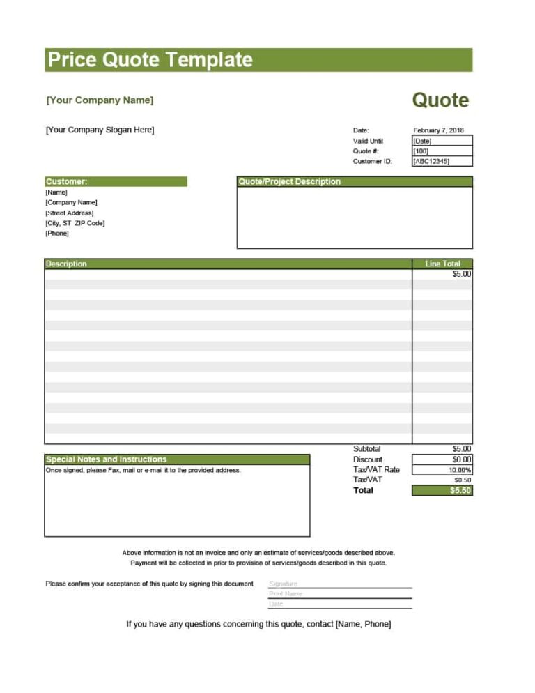 Service Quote Template Bonsai