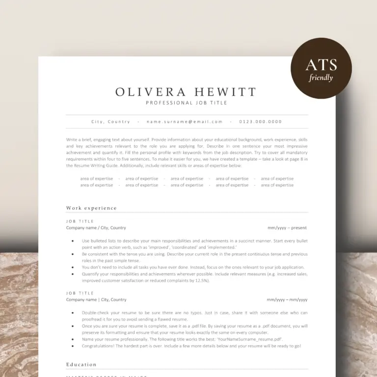Simple ATS Friendly Resume Template Word Pages ATS Resume CV Resume Template Minimalist Resume Clean Single Column Resume Template Etsy