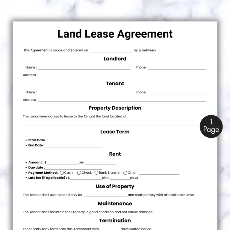 Simple Land Lease Agreement Template One Page Land Rental Contract Printable Editable Farm Property Rental Digital Farming Lease PDF Etsy