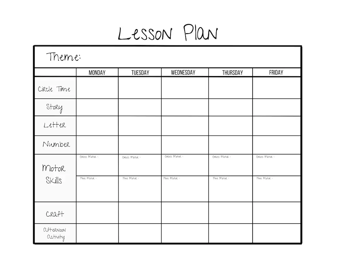 Simple Weekly Lesson Plan Template preschool prek Kindergarten daycare Homeschool instant Download pdf printable Etsy