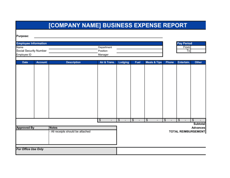 Small Business Expense Report Template Free Word 