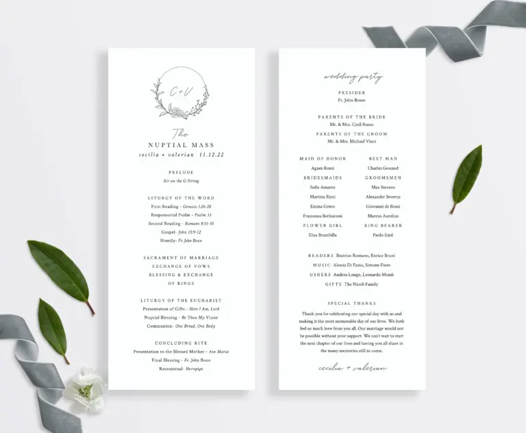 St Cecilia Catholic Wedding Program Template DIY Printable 4 25x11 In Etsy