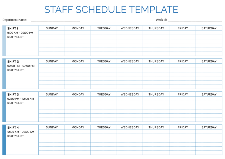 Staff Schedule Template Excel Word Sheets Docs Highfile