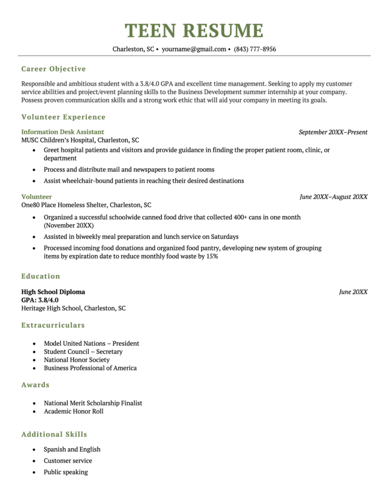 Teen Resume Examples Writing Tips