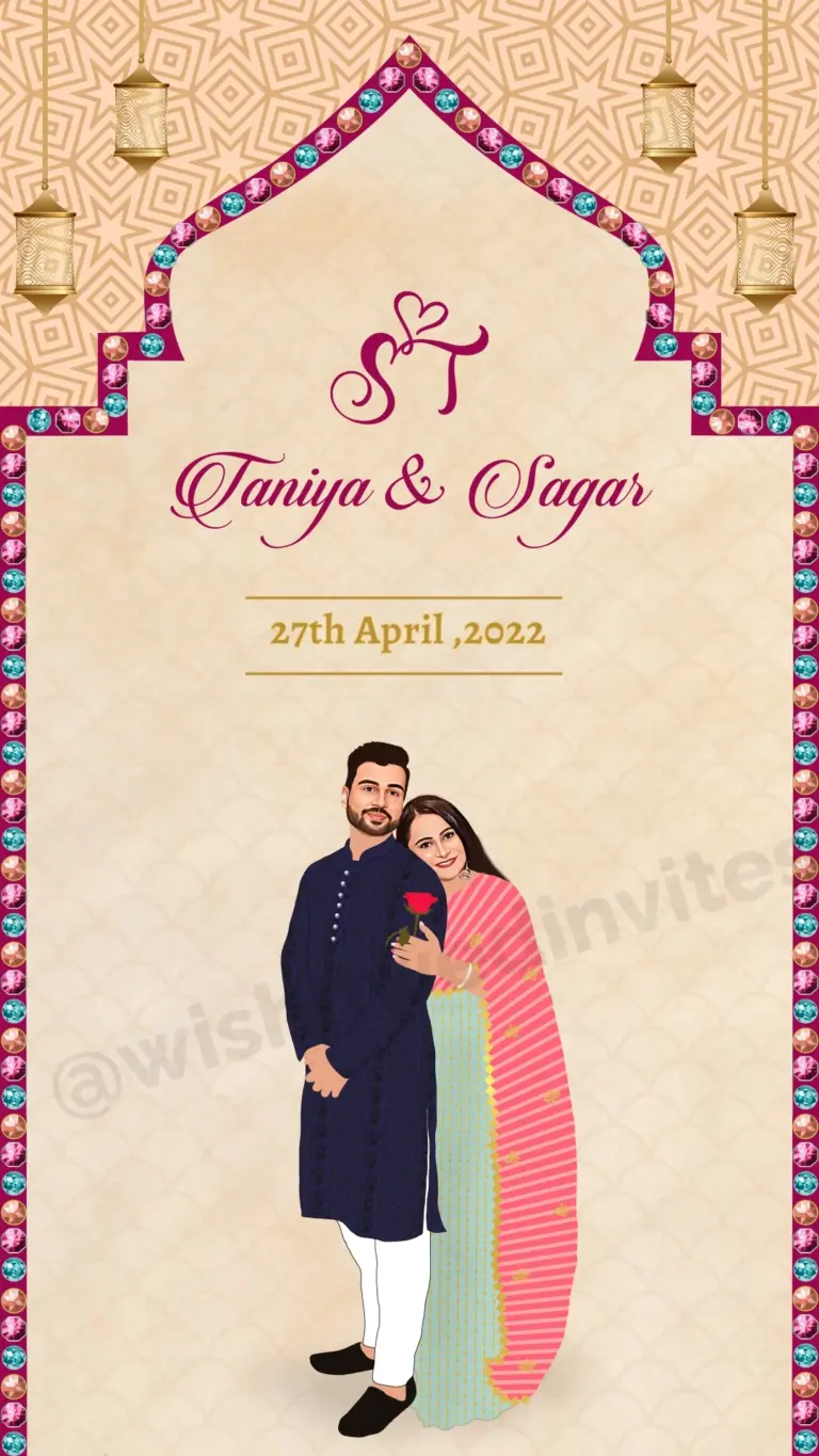 Traditional Caricature Indian Wedding Invitation Video Wish N Wed