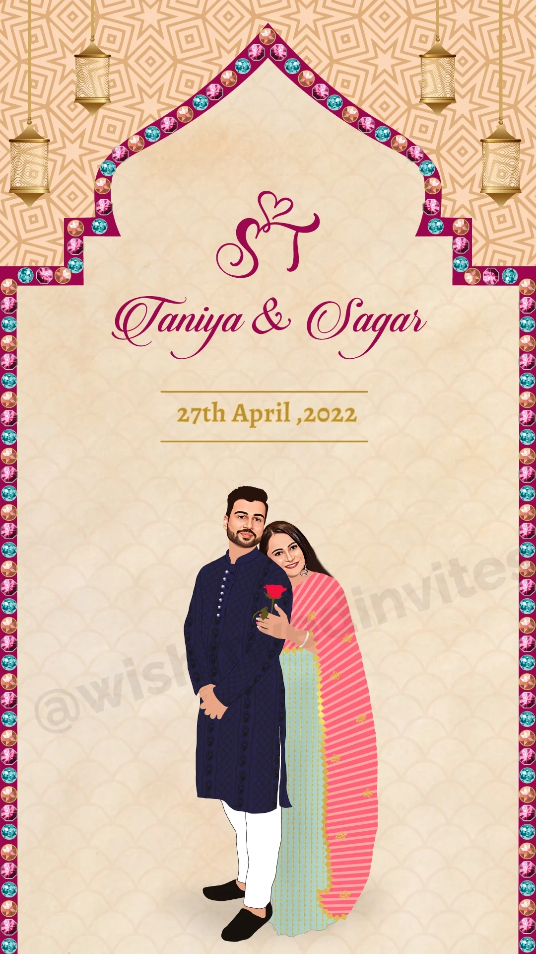 Traditional Caricature Indian Wedding Invitation Video Wish N Wed