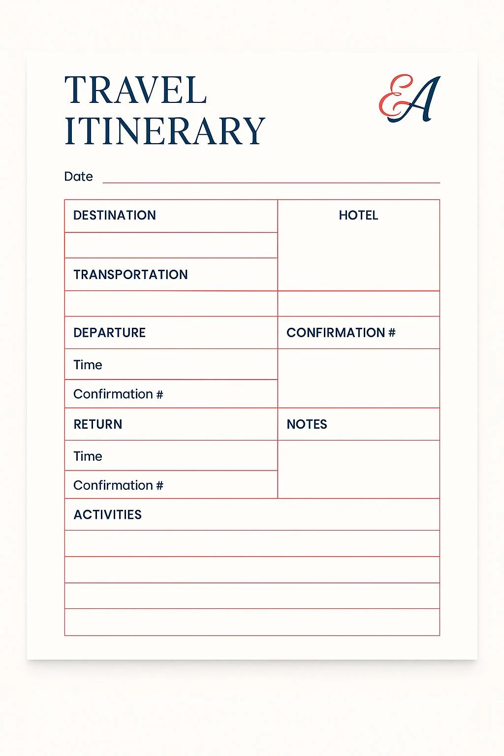 Travel Itinerary Printable Executive Trip Planner EA Travel Schedule Template Instant Download PDF EA Paperworks Etsy