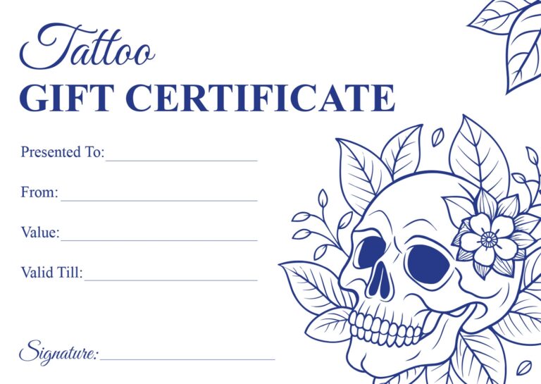 Vintage Style Tattoo Shop Gift Certificate Template