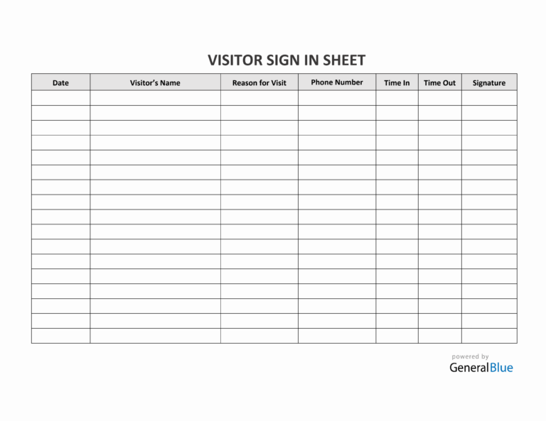 Visitor Sign In Sheet In Word