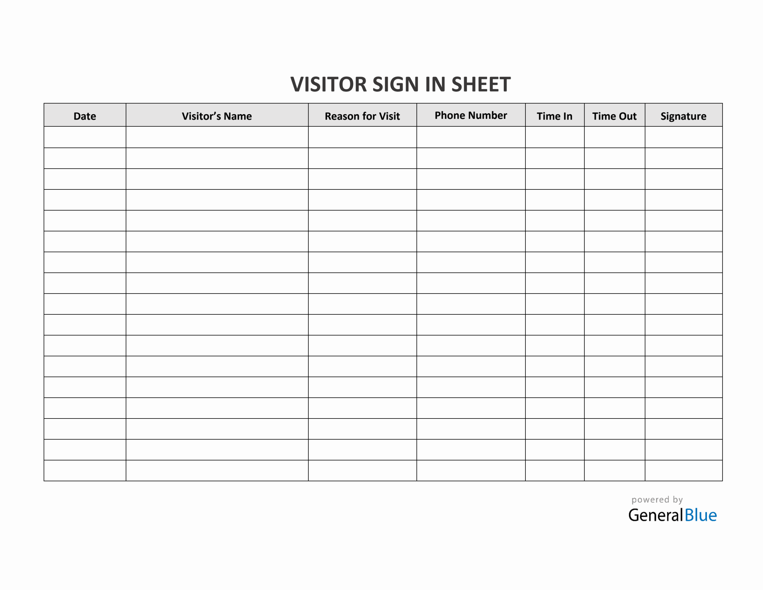 Visitor Sign In Sheet In Word