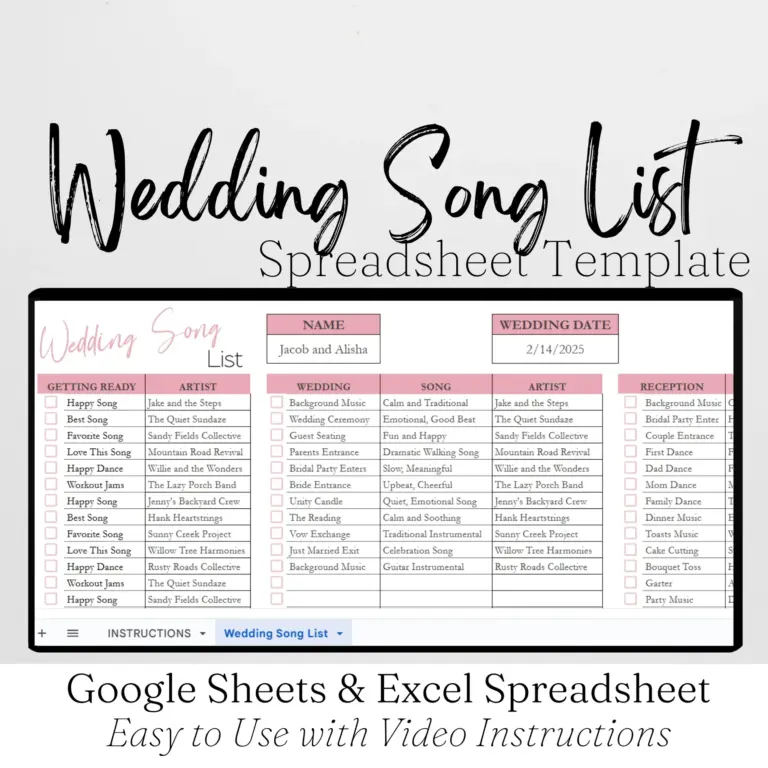 Wedding Song Playlist Template Google Sheets And Excel Spreadsheet Savvy And Thriving